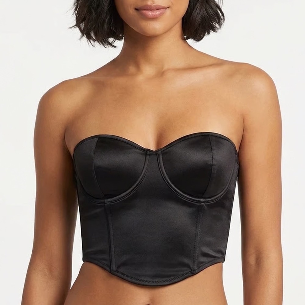 Curvation Black Strapless Underwire Bustier Corset Top 40DD Hook Eye